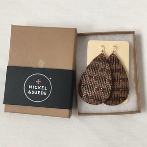 Nickel and Suede vintage tweed leather earrings